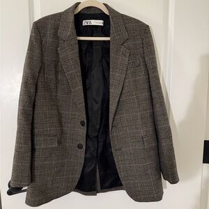 Zara Checkered Blazer in Black and Gray